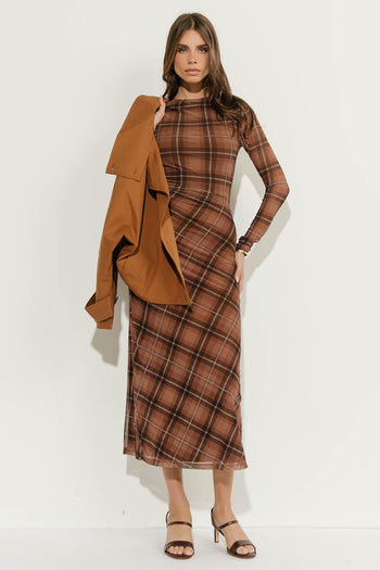 Josephine Plaid Ruched Maxi Dress