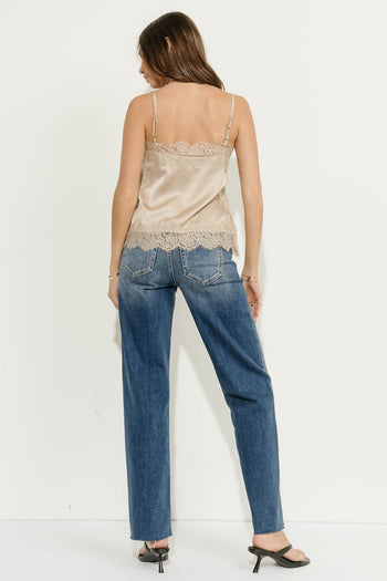 Cordelia Lace Trim Cami in Taupe