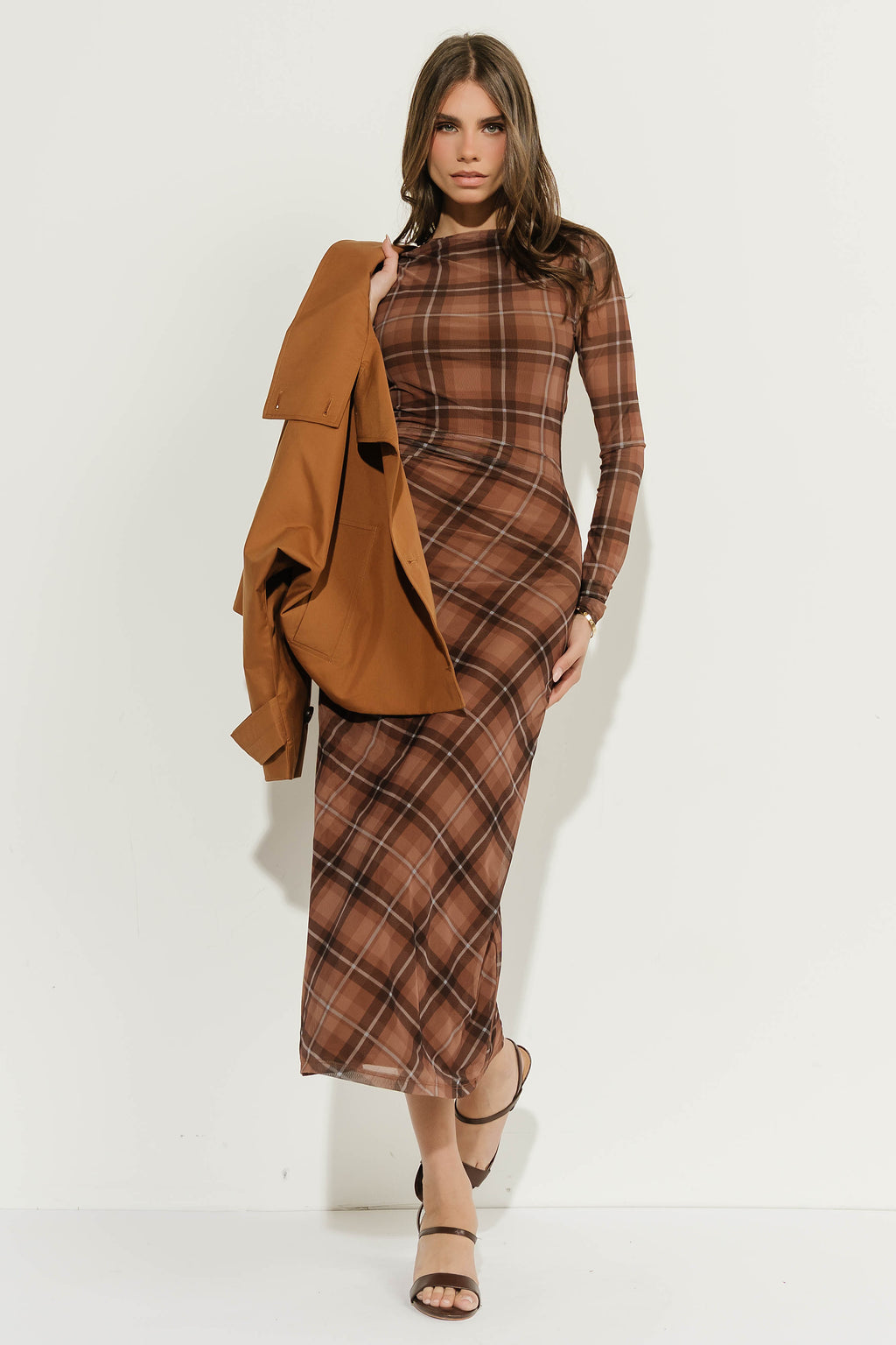 Josephine Plaid Ruched Maxi Dress