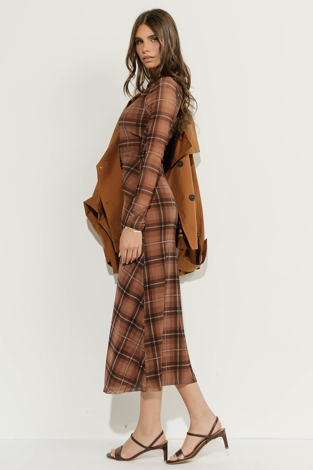 Josephine Plaid Ruched Maxi Dress