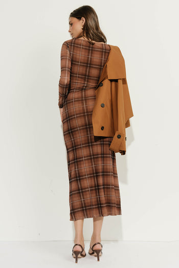 Josephine Plaid Ruched Maxi Dress