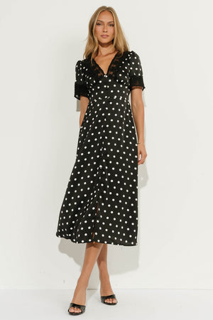 Sony Lace Trim Polka Dot Midi Dress