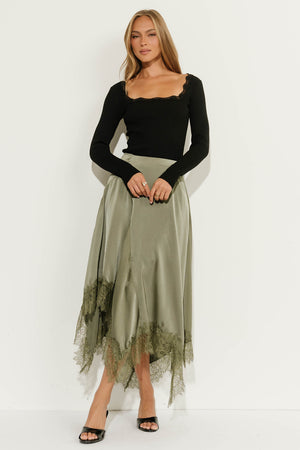 Eddie Lace Handkerchief Skirt in Olive