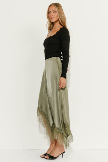Eddie Lace Handkerchief Skirt in Olive