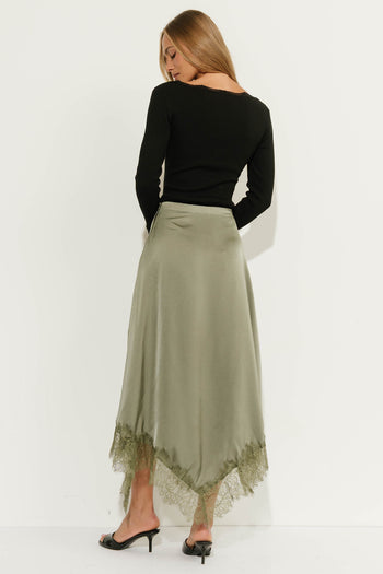 Eddie Lace Handkerchief Skirt in Olive