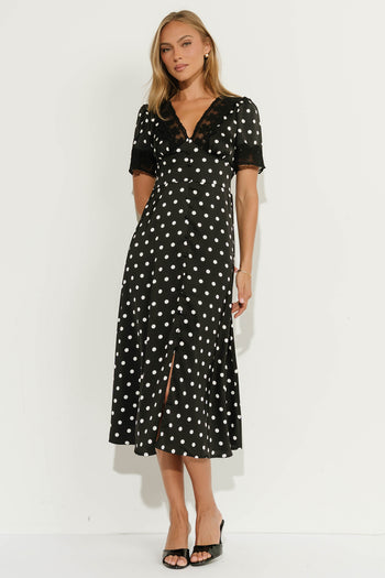 Sony Lace Trim Polka Dot Midi Dress