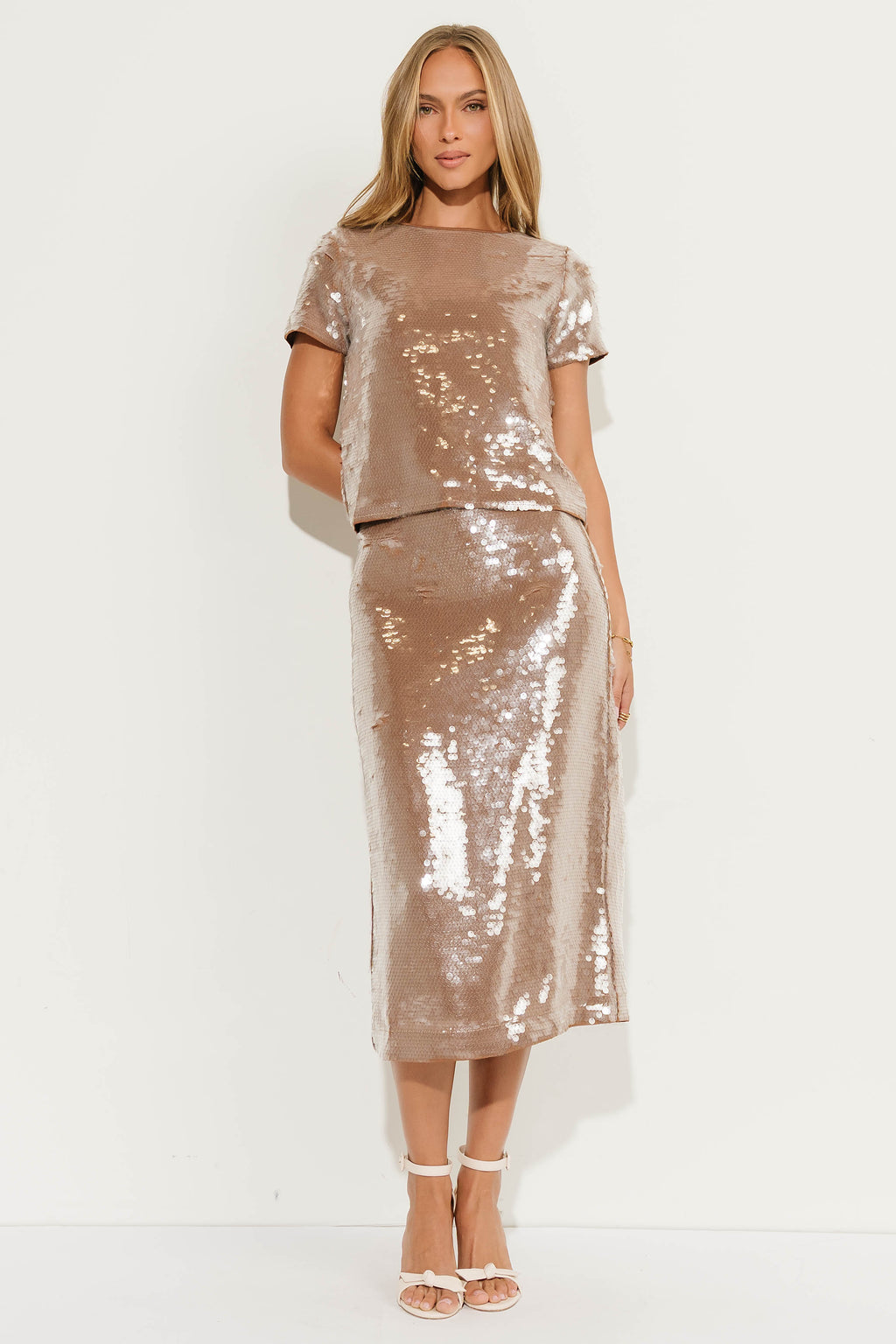 Presley Sequin Top in Tan