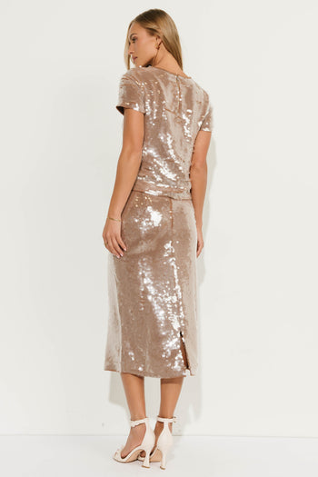 Presley Sequin Top in Tan