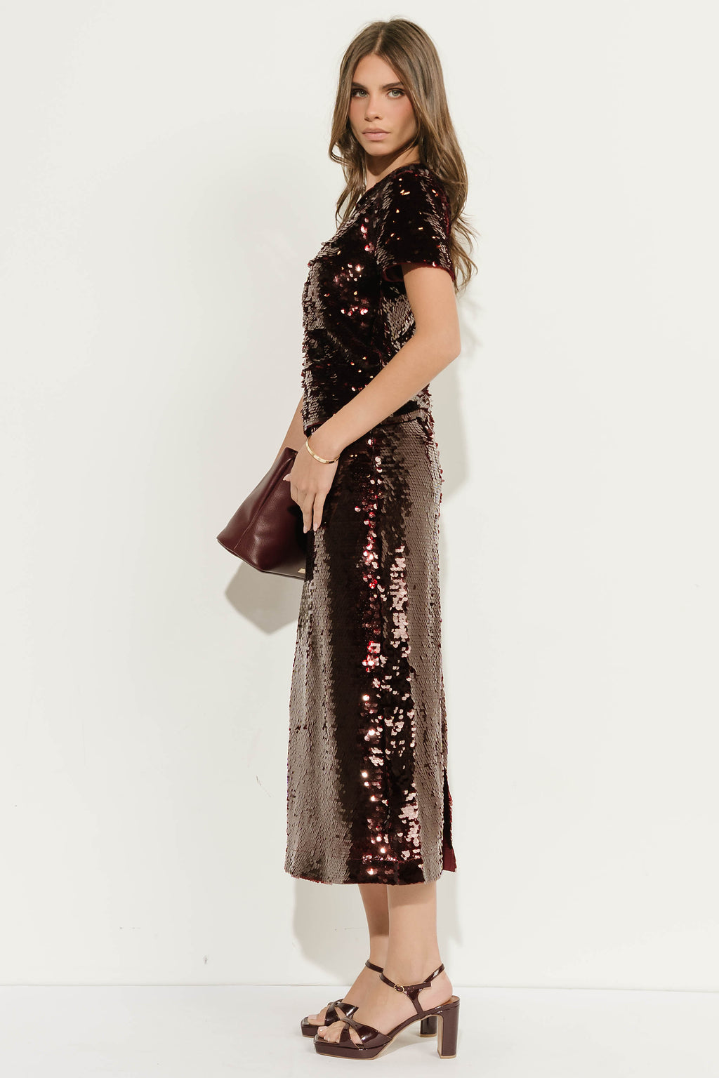 Presley Sequin Top in Burgundy