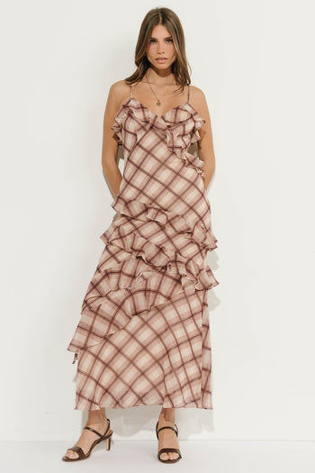 Kyler Ruffle Plaid Maxi Dress