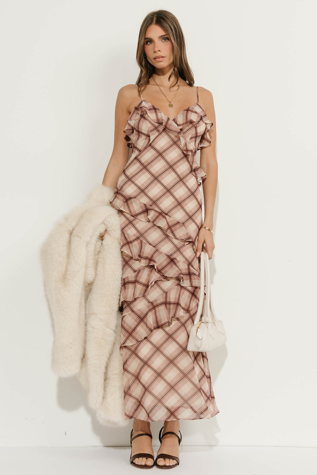 Kyler Ruffle Plaid Maxi Dress