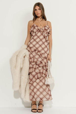 Kyler Ruffle Plaid Maxi Dress