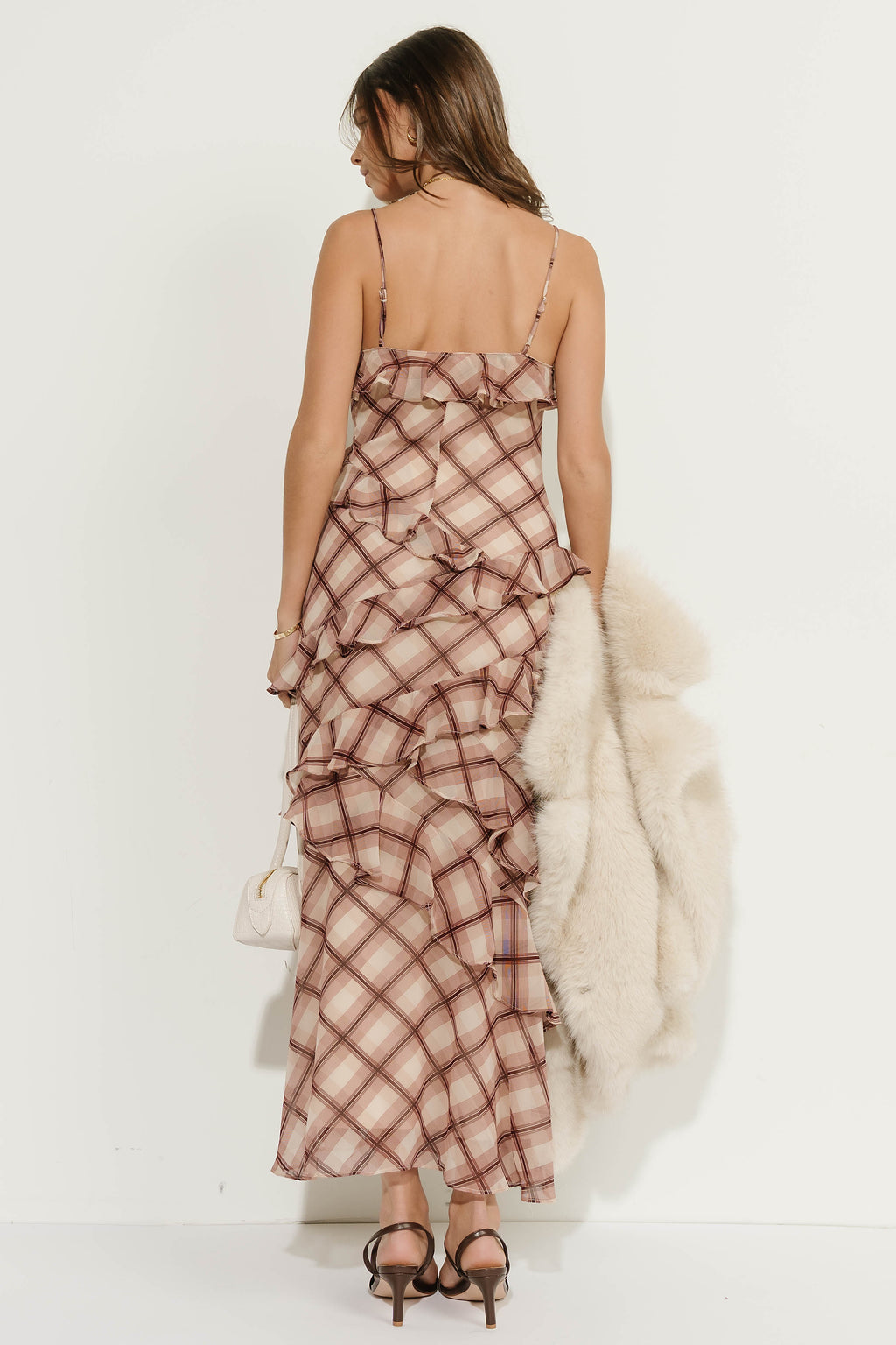 Kyler Ruffle Plaid Maxi Dress