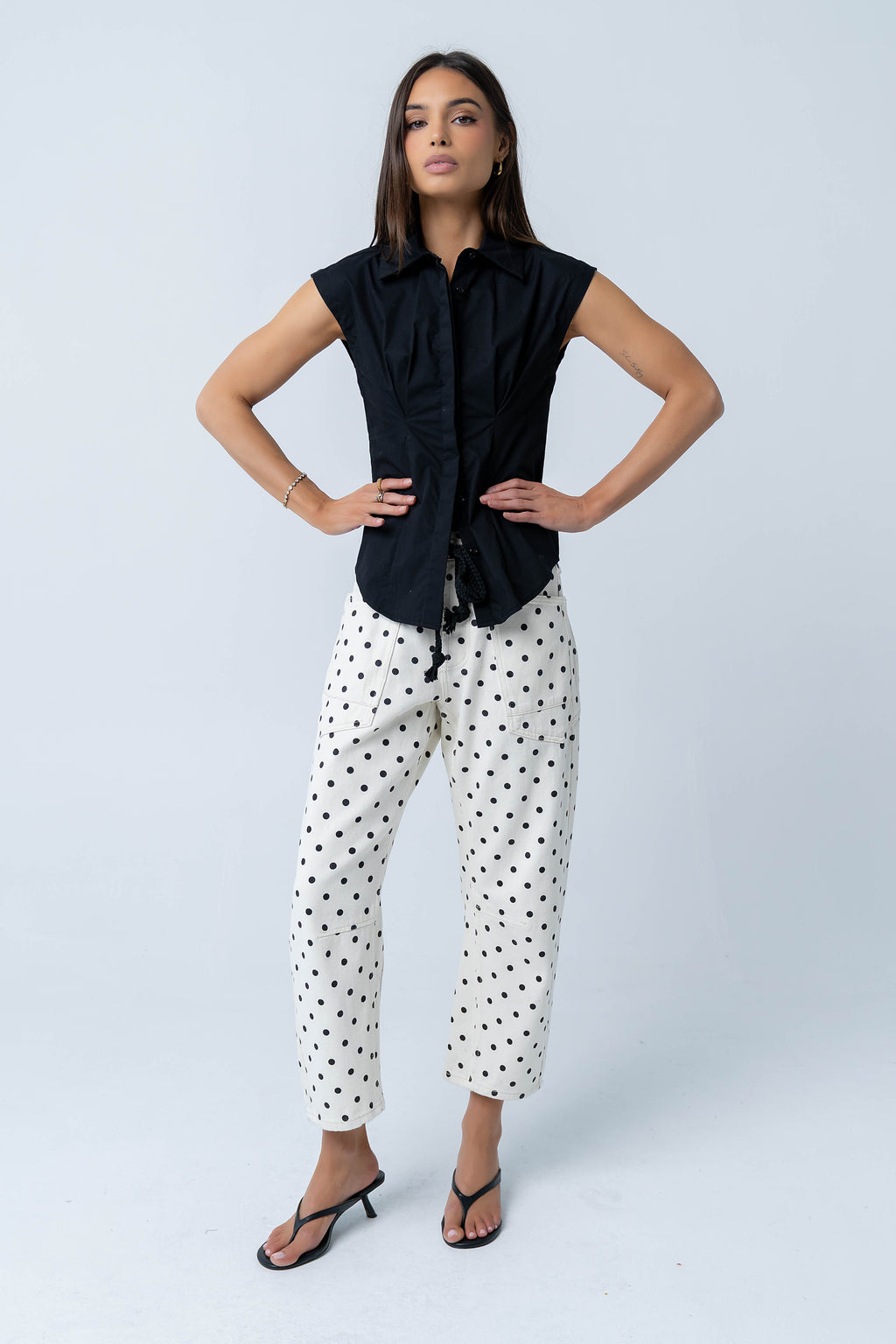 Remi Pleated Button Up in Black