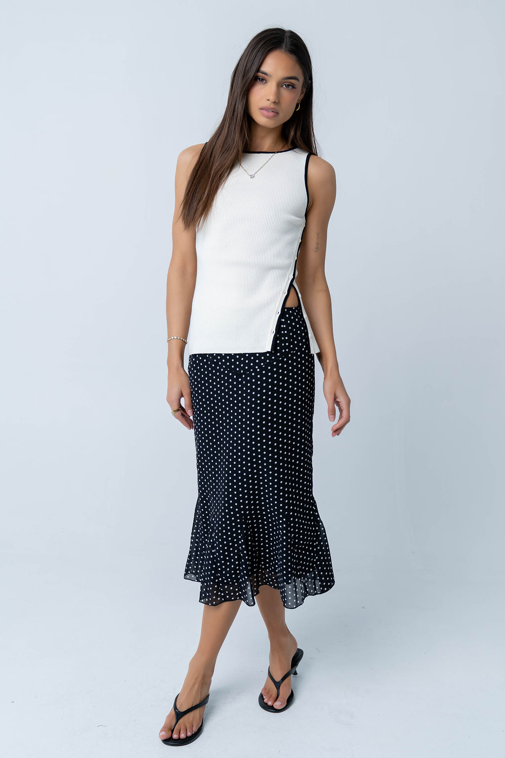 Gigi Polka Dot Midi Skirt in Black