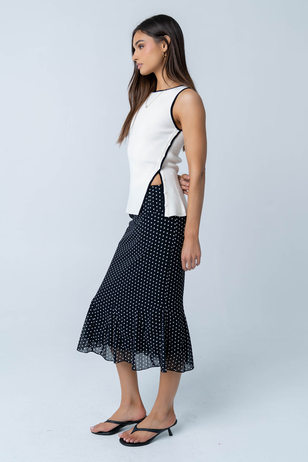 Gigi Polka Dot Midi Skirt in Black