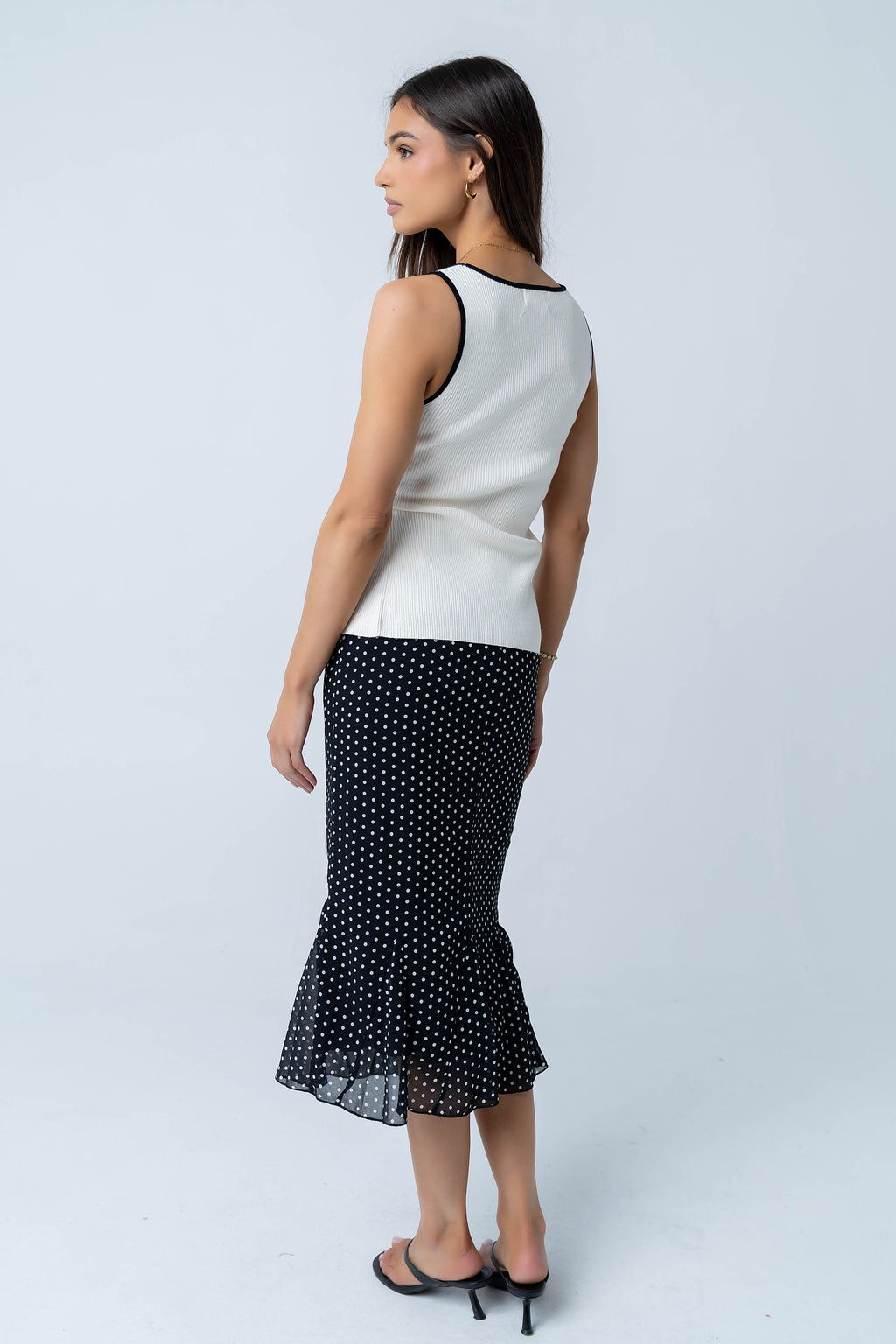 Gigi Polka Dot Midi Skirt in Black