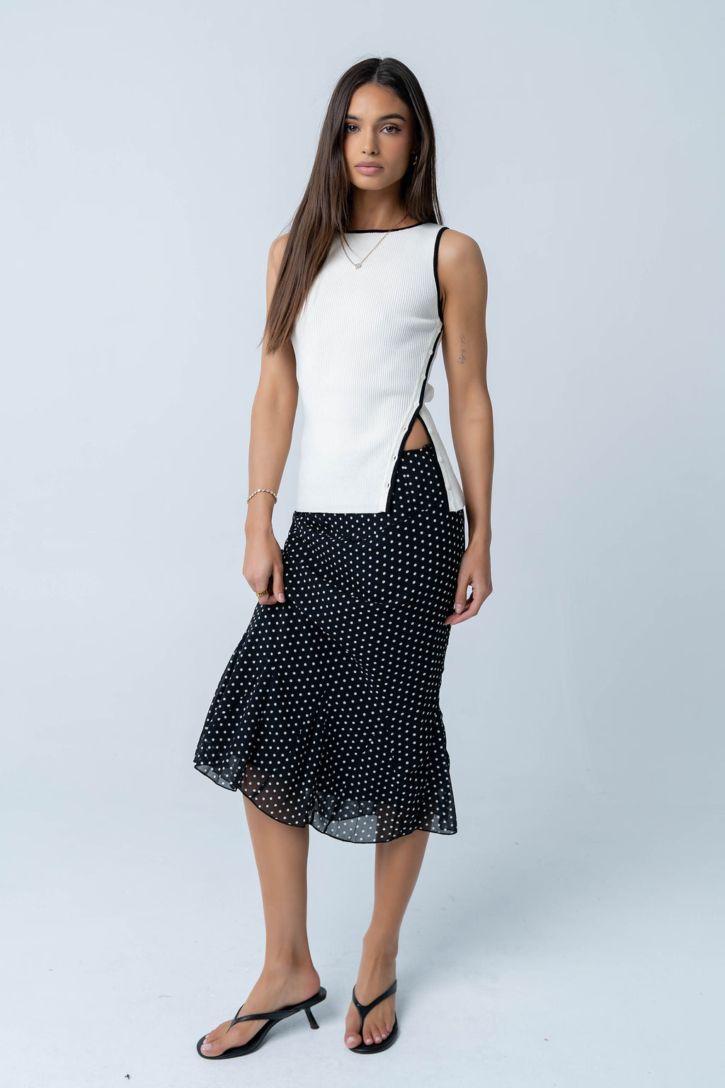 Gigi Polka Dot Midi Skirt in Black