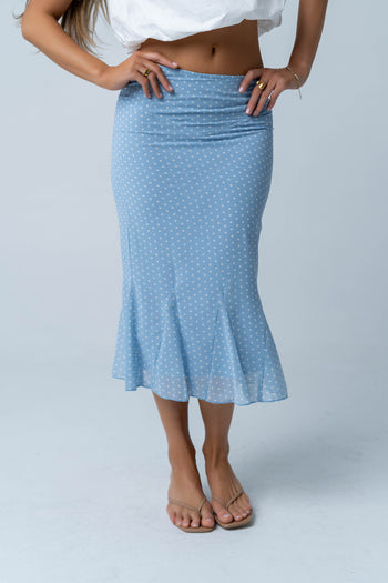 Gigi Polka Dot Midi Skirt in Blue