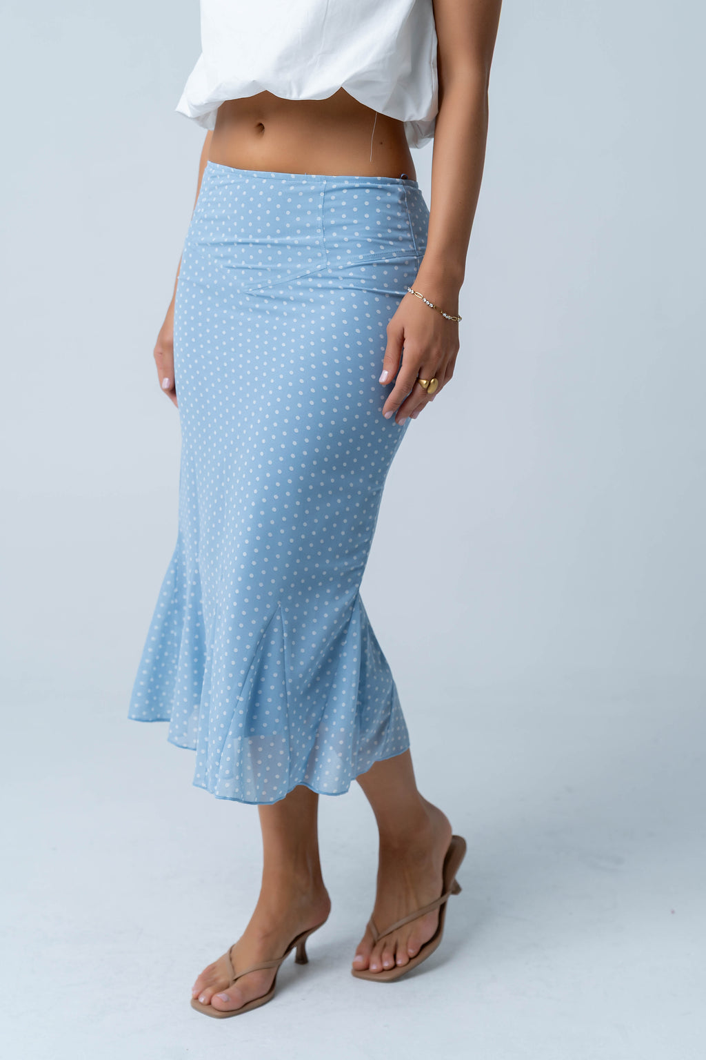 Gigi Polka Dot Midi Skirt in Blue