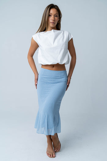 Gigi Polka Dot Midi Skirt in Blue