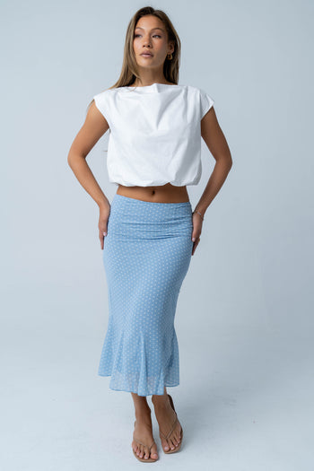 Gigi Polka Dot Midi Skirt in Blue