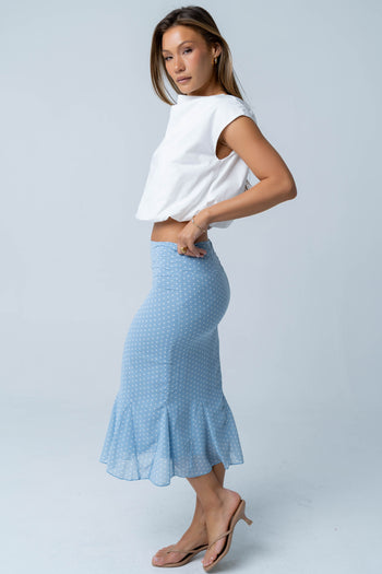 Gigi Polka Dot Midi Skirt in Blue