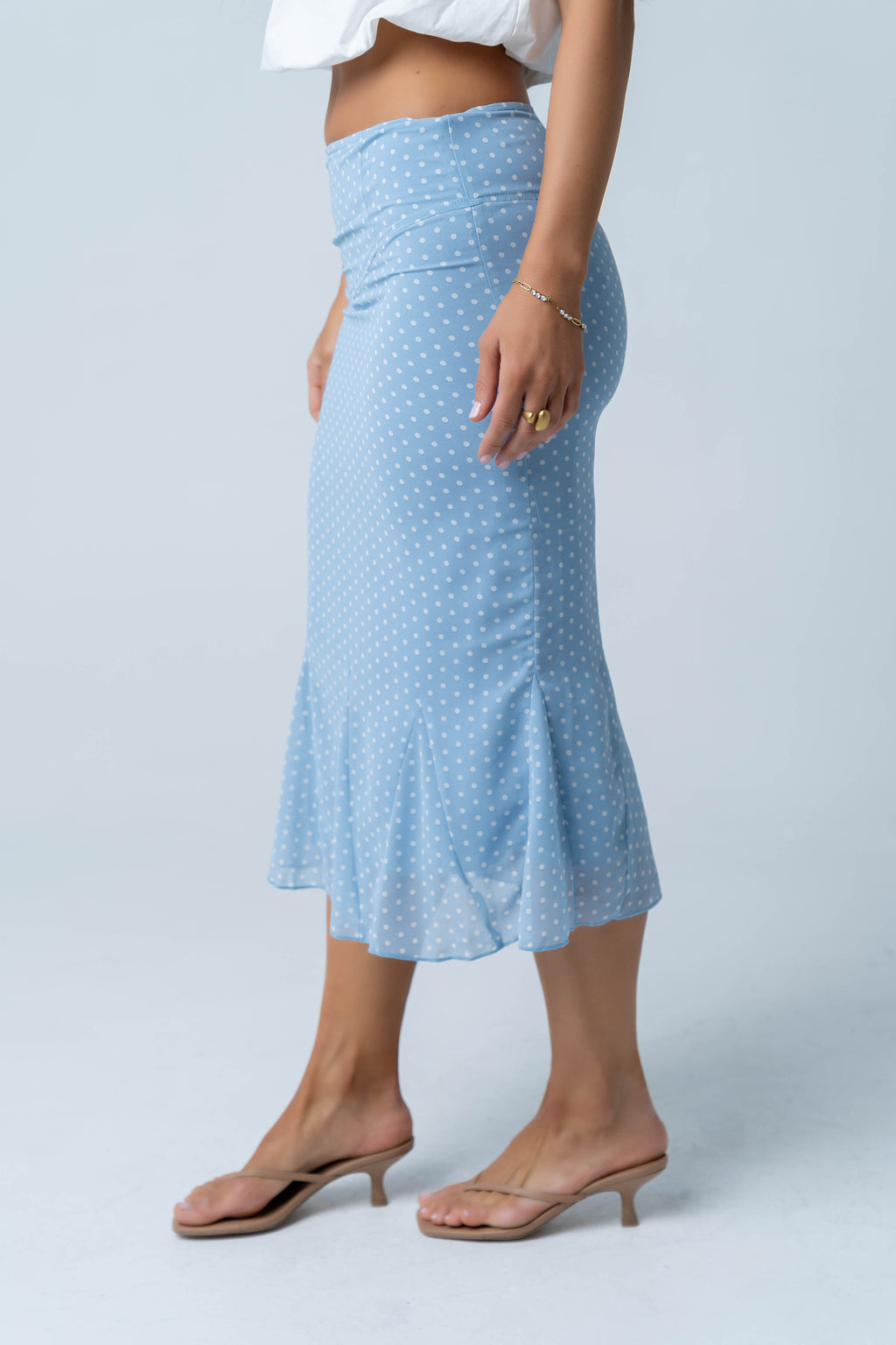 Gigi Polka Dot Midi Skirt in Blue