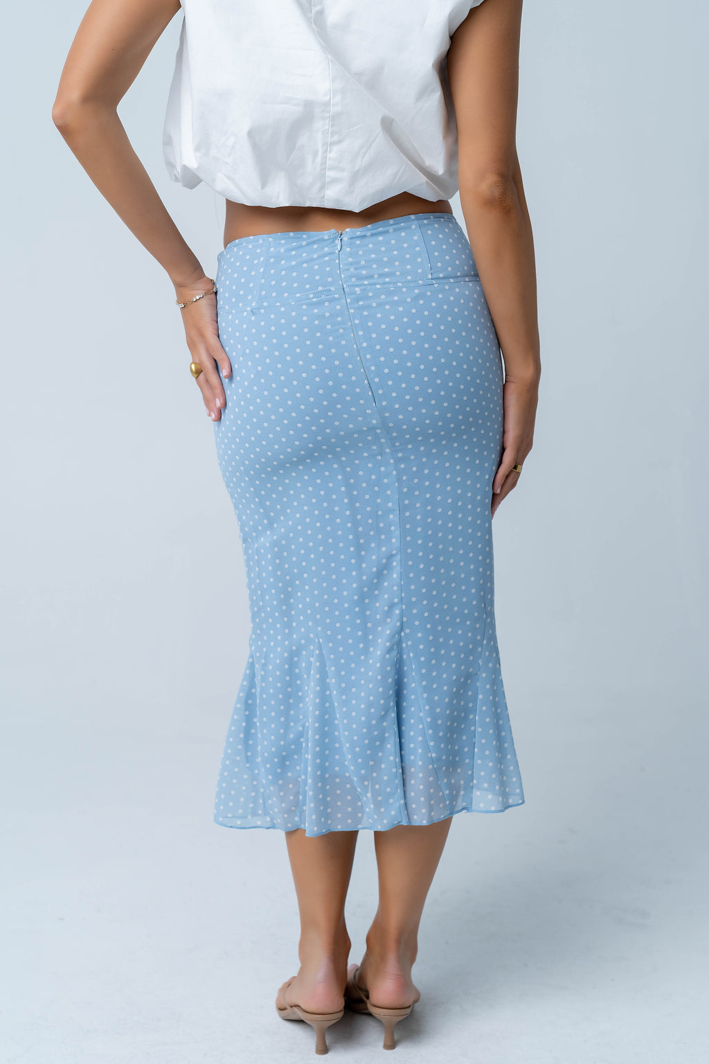 Gigi Polka Dot Midi Skirt in Blue