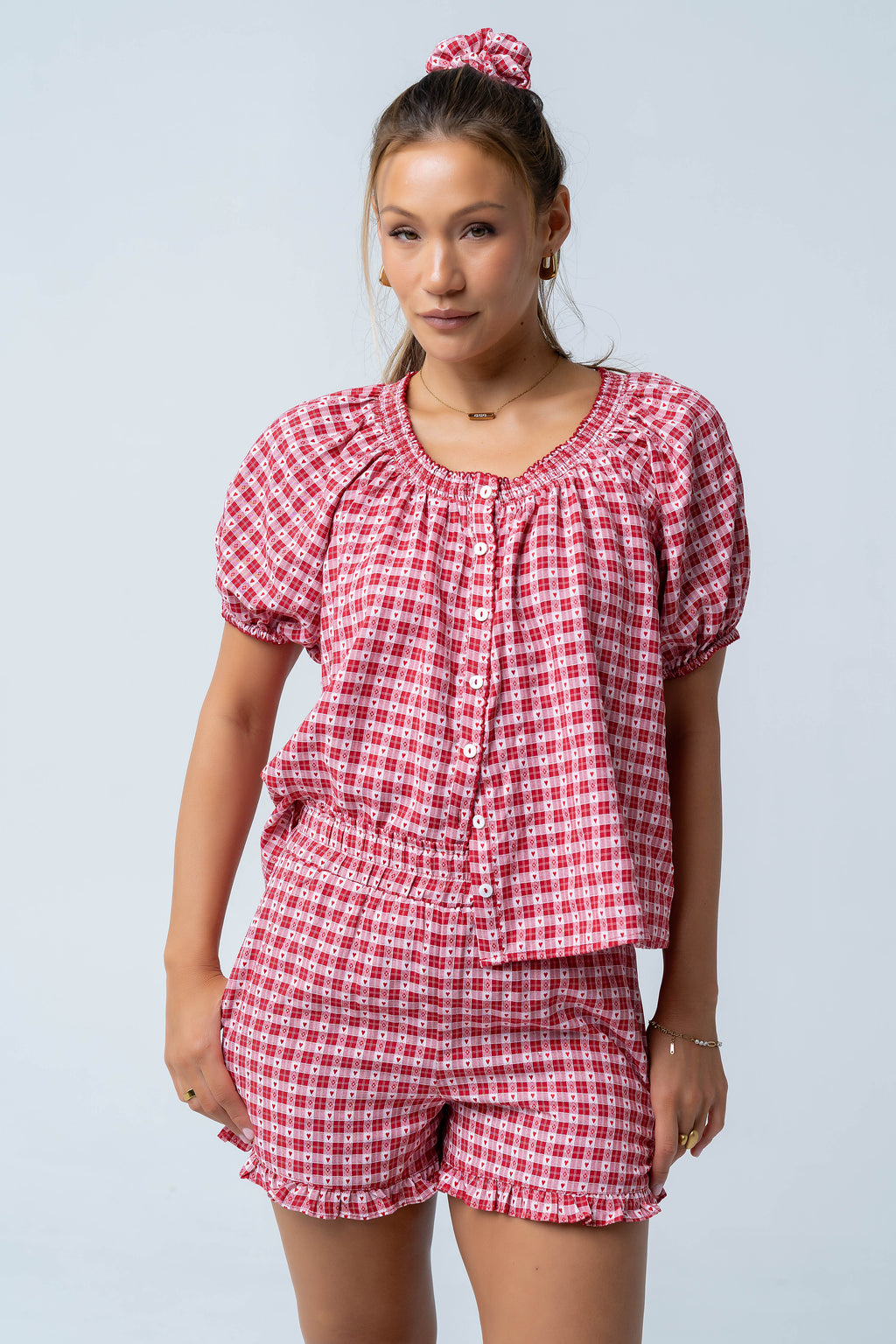 Ambree Gingham Button Up Top