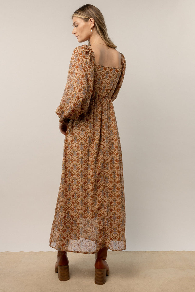 Averie Floral Midi Dress in Camel - FINAL SALE