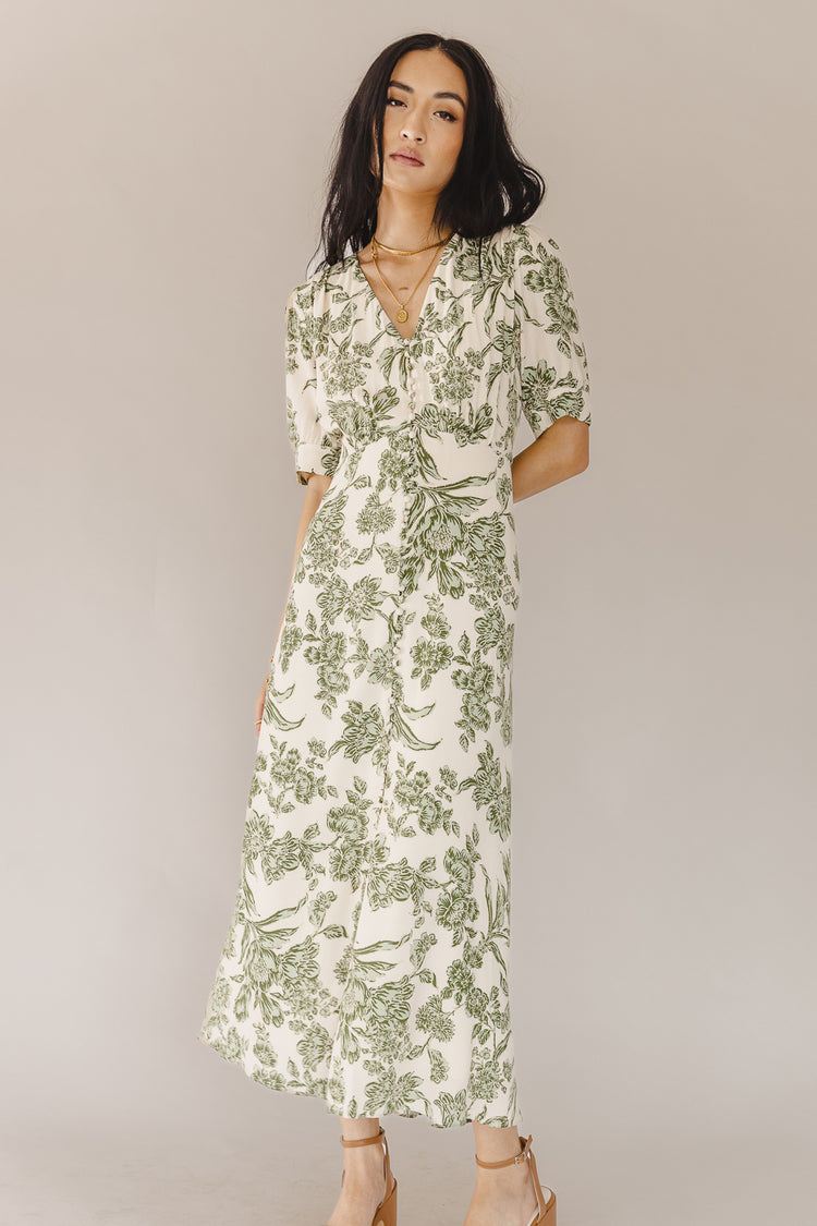 Lia Floral Midi Dress in Sage