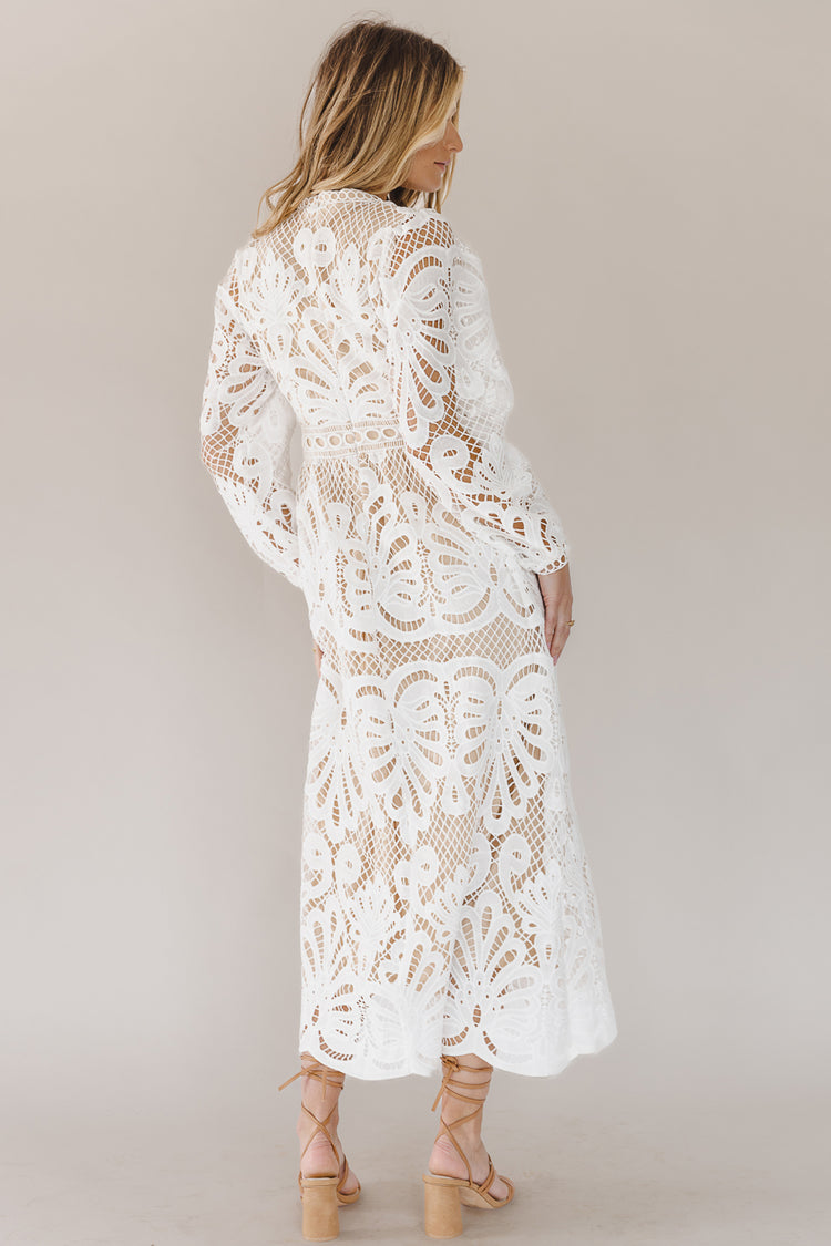 Back zipper closure lace dress in white 