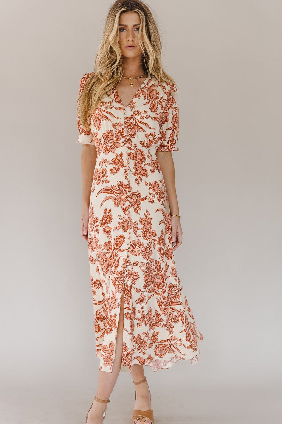 Lia Floral Midi Dress in Rust | böhme