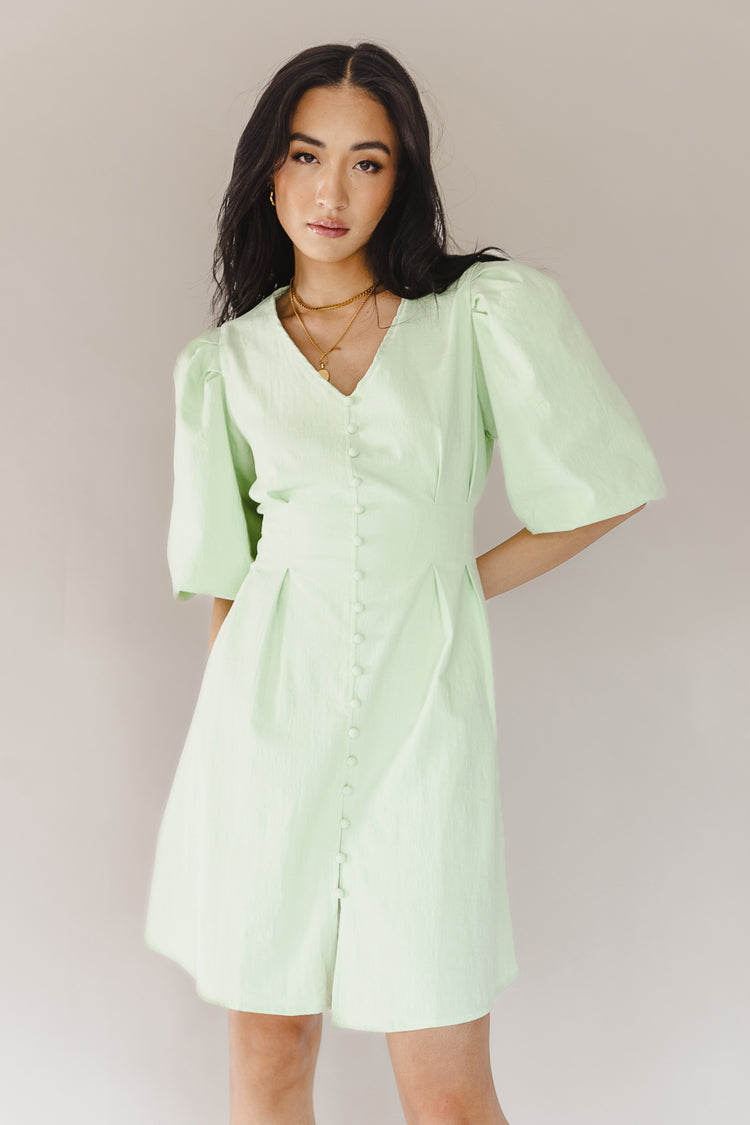 Front button detail dress in mint 