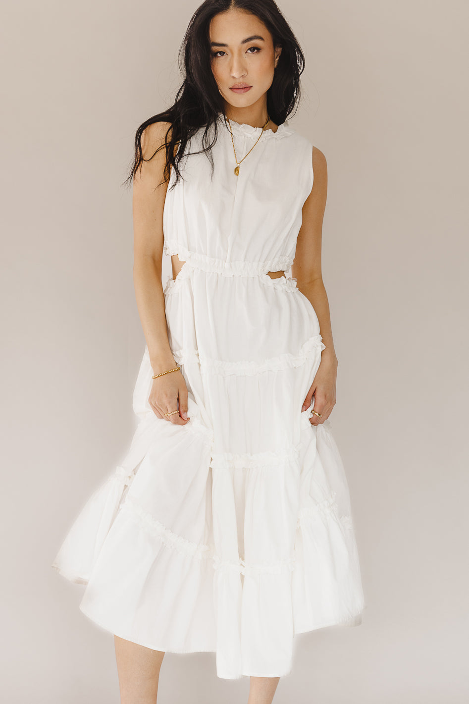 Tiered Dress - Buy White Round Neck Dress Online