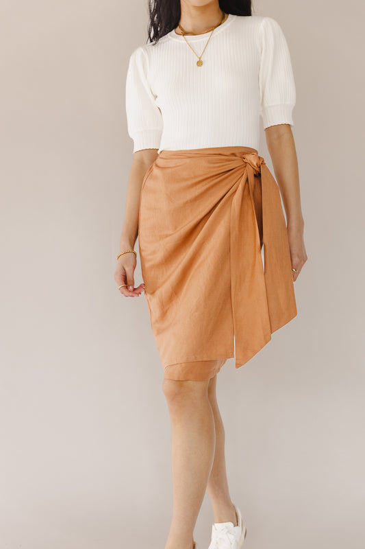terracotta knee length skirt