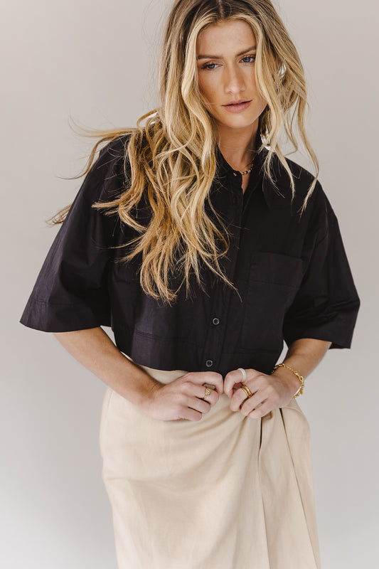Cyrus Cropped Button Up in Black - FINAL SALE