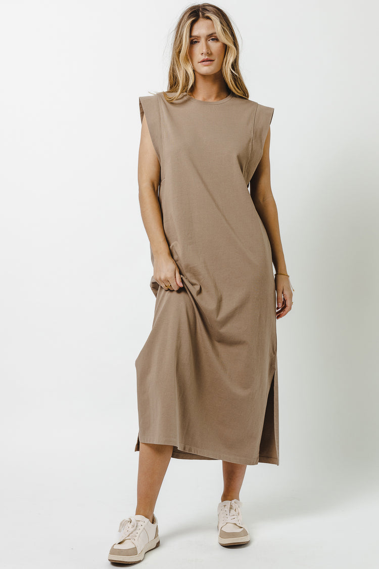 taupe midi dress with slit