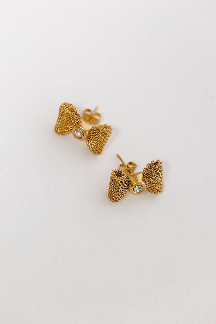 gold bow stud earrings