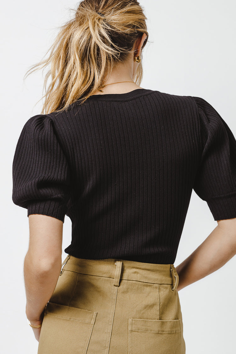 ribbed top with puff sleeves