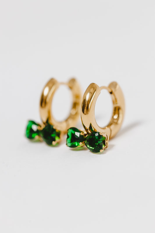 Double emerald earrings in green 