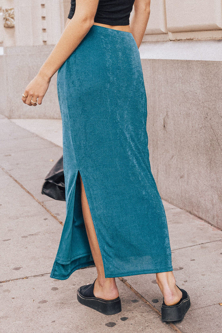 Side slit maxi skirt in blue 