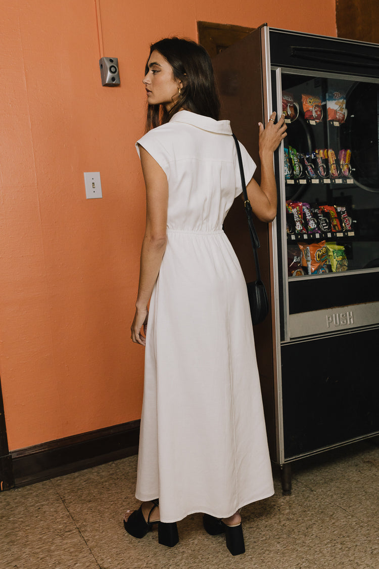 white short sleeve maxi dress