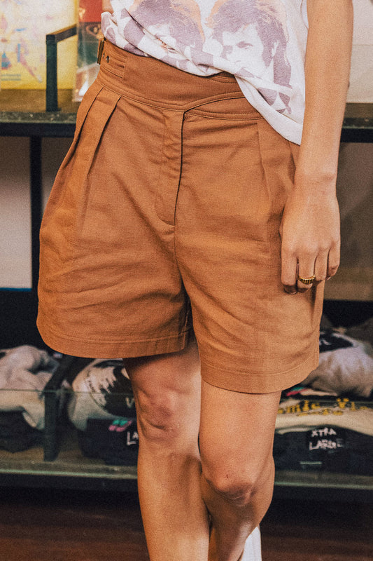brown mid thigh shorts