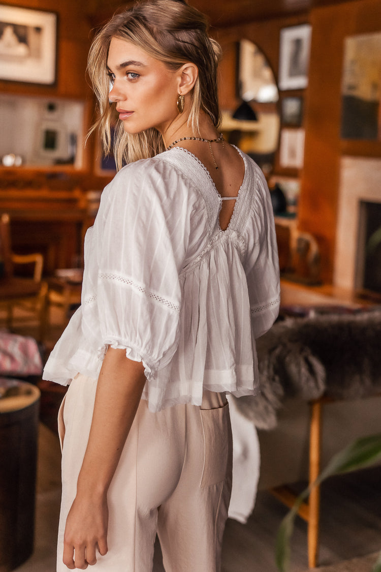 white blouse with puff sleeves