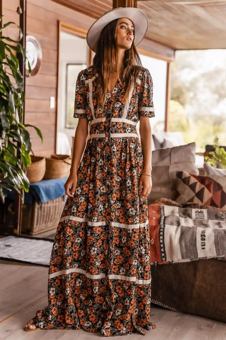 Maxi floral dress in multi colors 