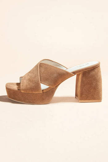 Faux suede material platform in brown 