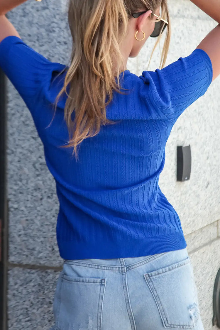 Palmer Ribbed Top in Blue - FINAL SALE