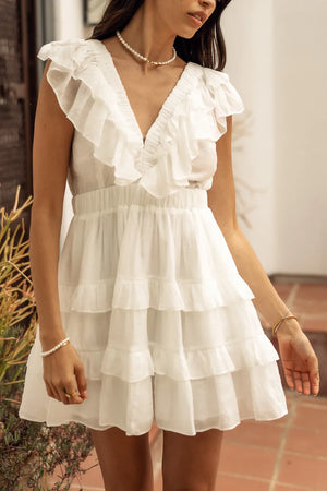 Aliza Ruffle Mini Dress in White - FINAL SALE